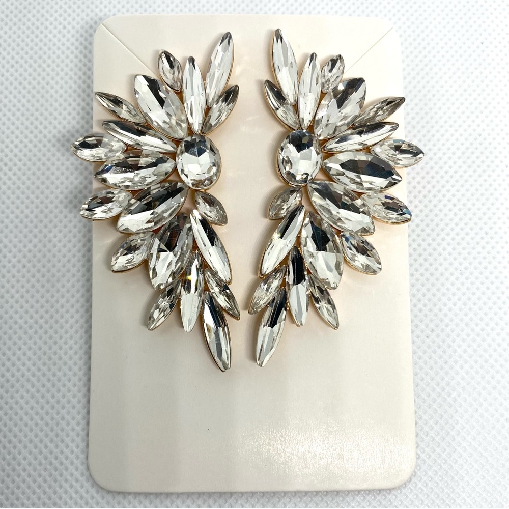 GORGEOUS RHINESTONE EARRINGS Burst Wing Wedding Prom Formal